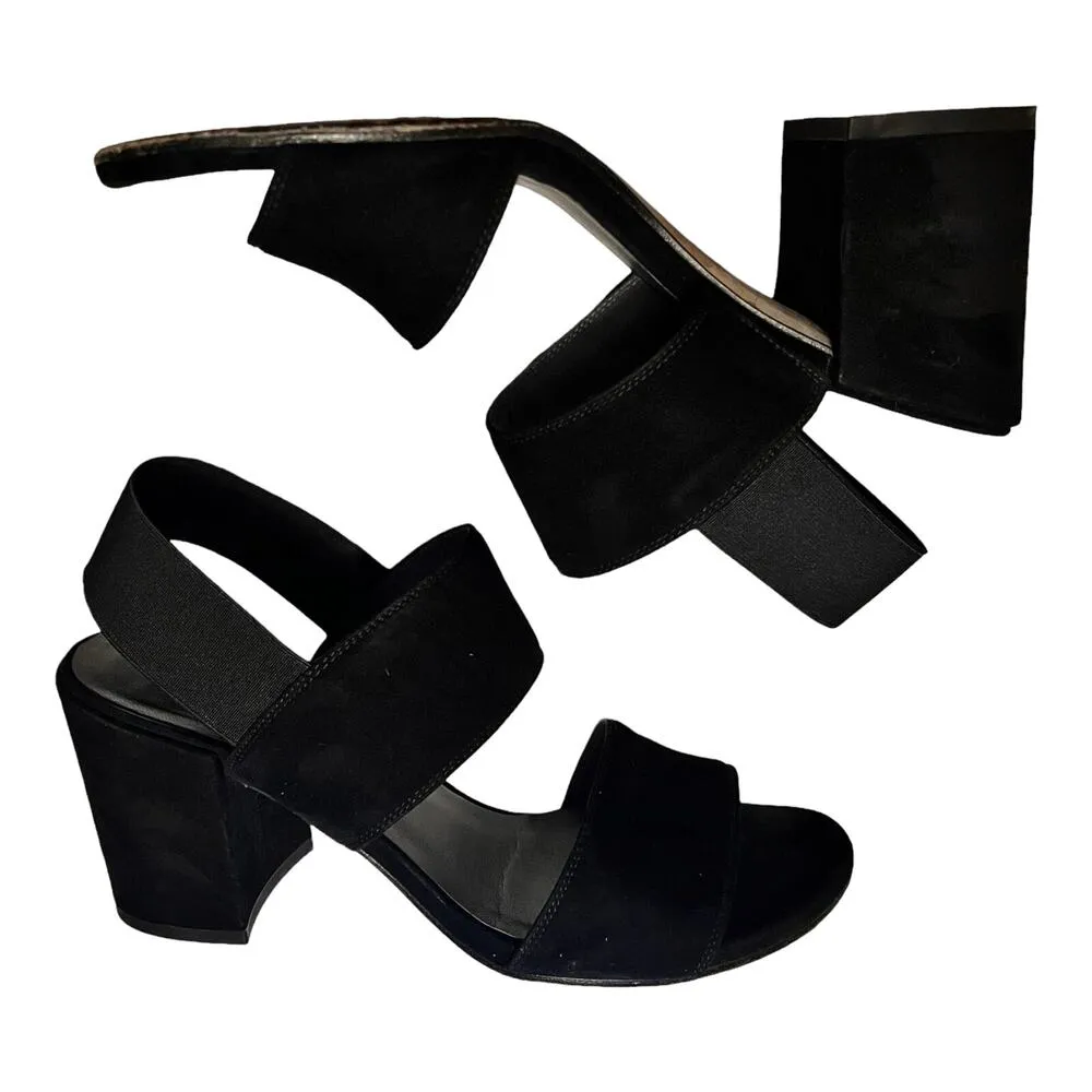 STUART WEITZMAN Suede Black Sandals Leather Block Heels Slingback Spain 8.5M EUC - Image 3