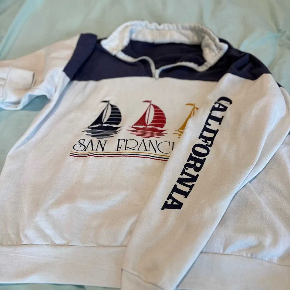 VTG 90s San Francisco California Sailboat Graphic 1/4 Zip Pullover Sweatshirt. Blue Size L - Image 8