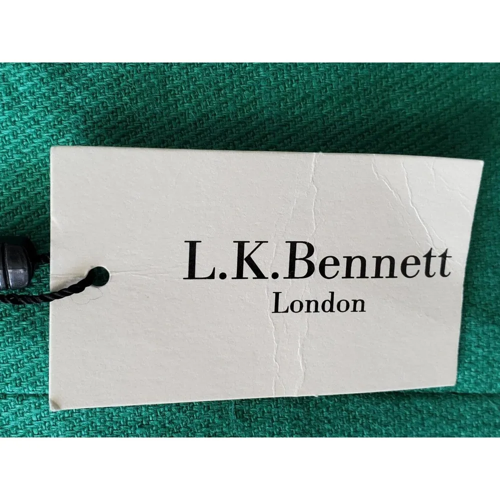 L.K Bennett Soft Jade Solid Linen Round Neck Sleeveless Knee Length Dress Size 6 - Image 9