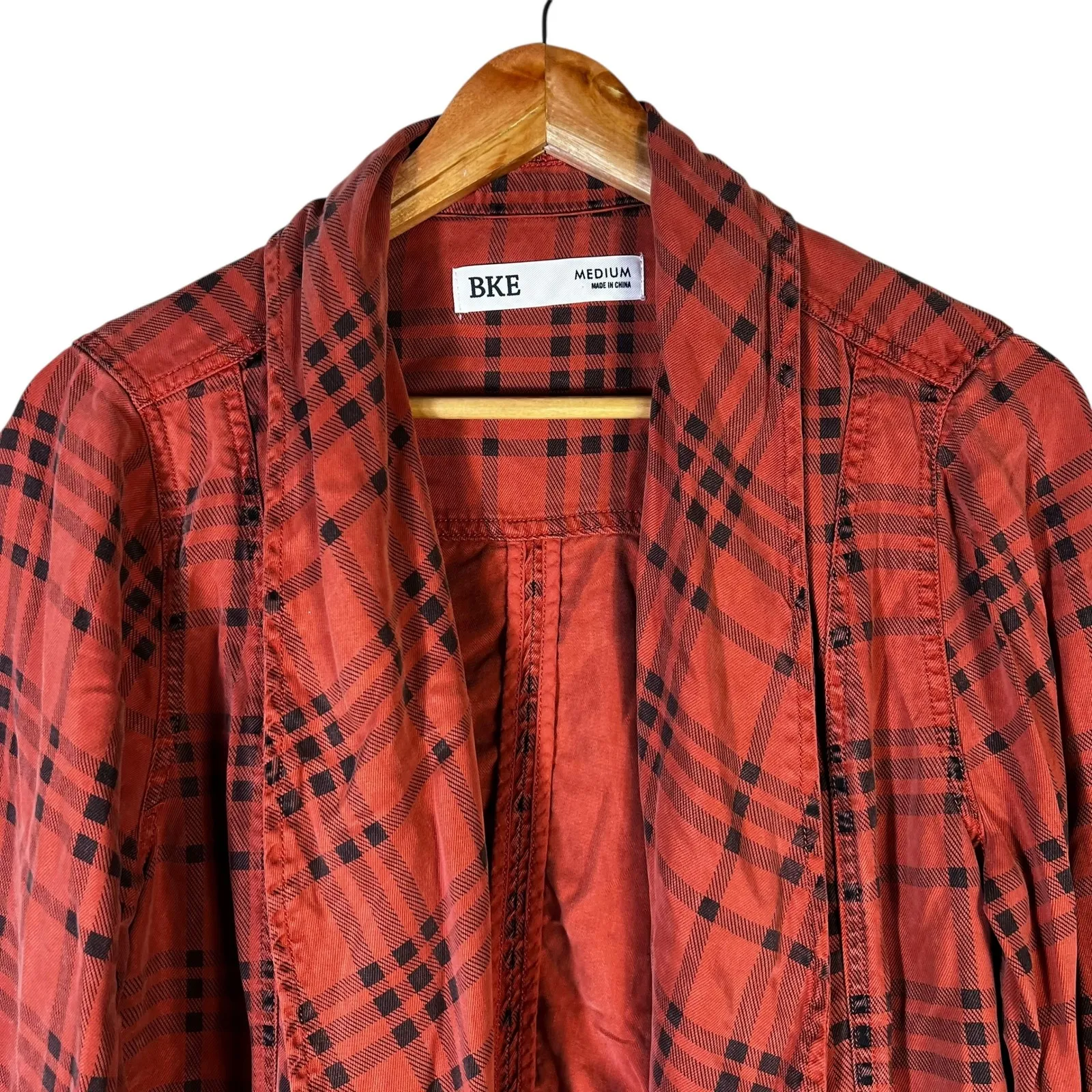 BKE Plaid Utility Jacket Womens M Red Grunge Boho Western Drawstring Casual - Image 2