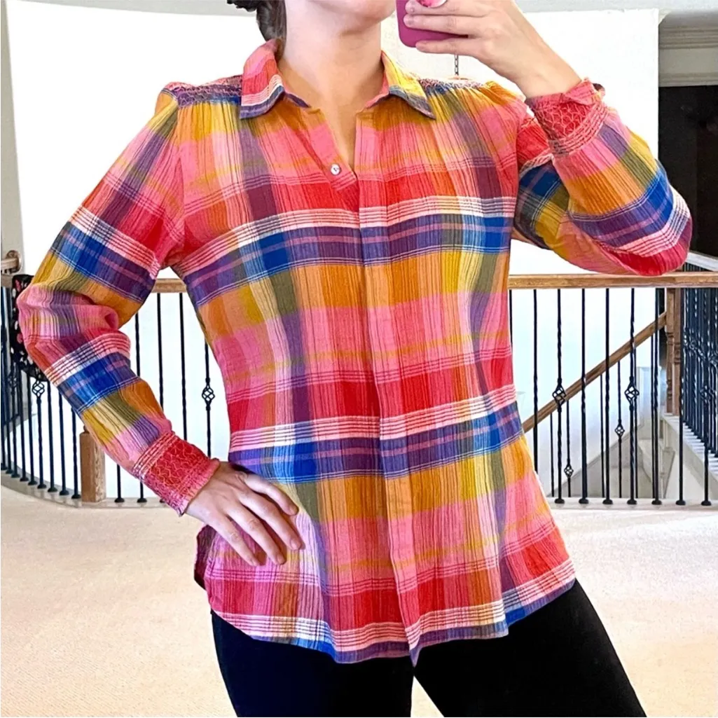 Soft Surroundings Sansonne Multicolor Plaid Button Down Shirt Size XL - Image 2