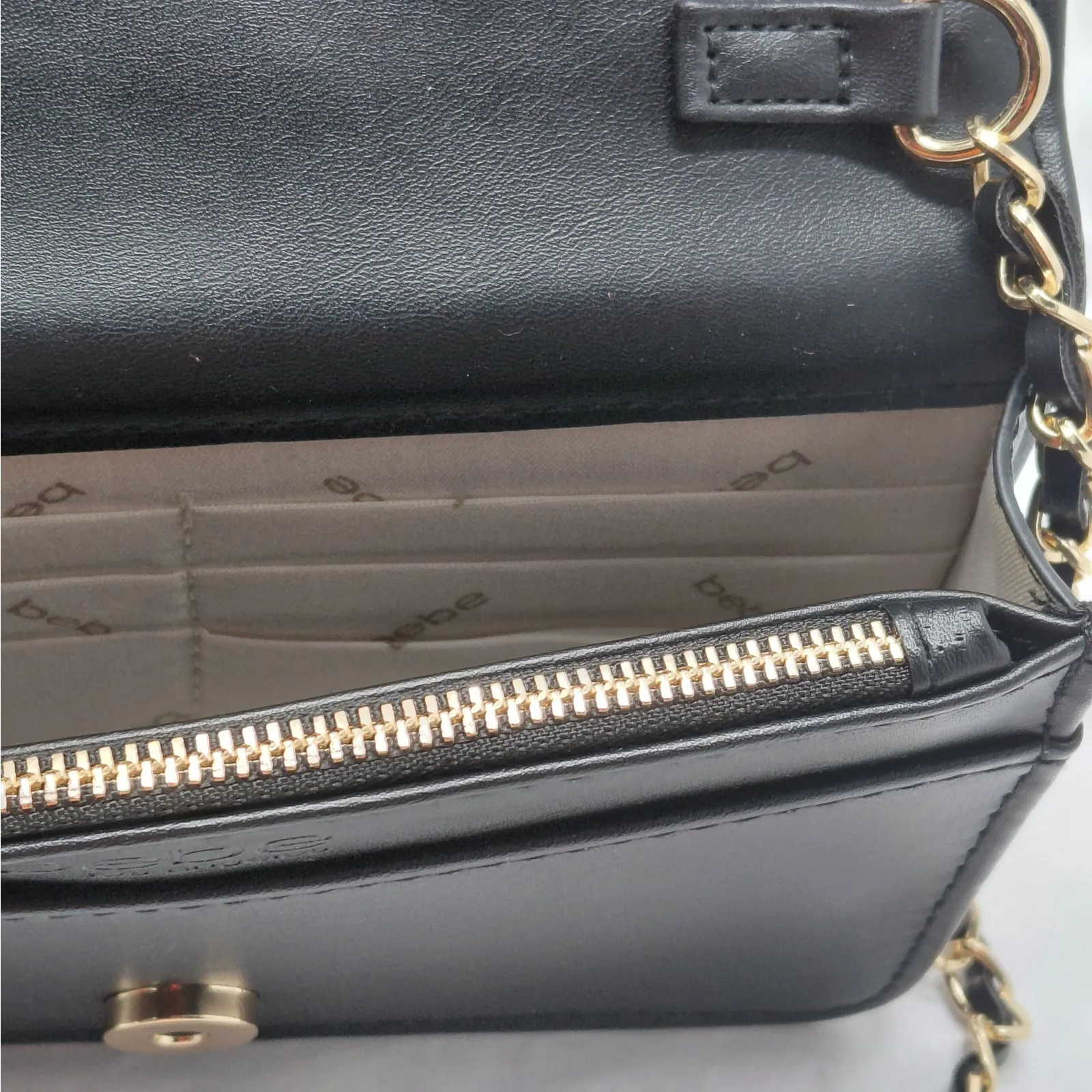 Bebe Womens Black Mini Crossbody Bag Woven Faux Leather Chain Strap Purse NWOT - Image 8