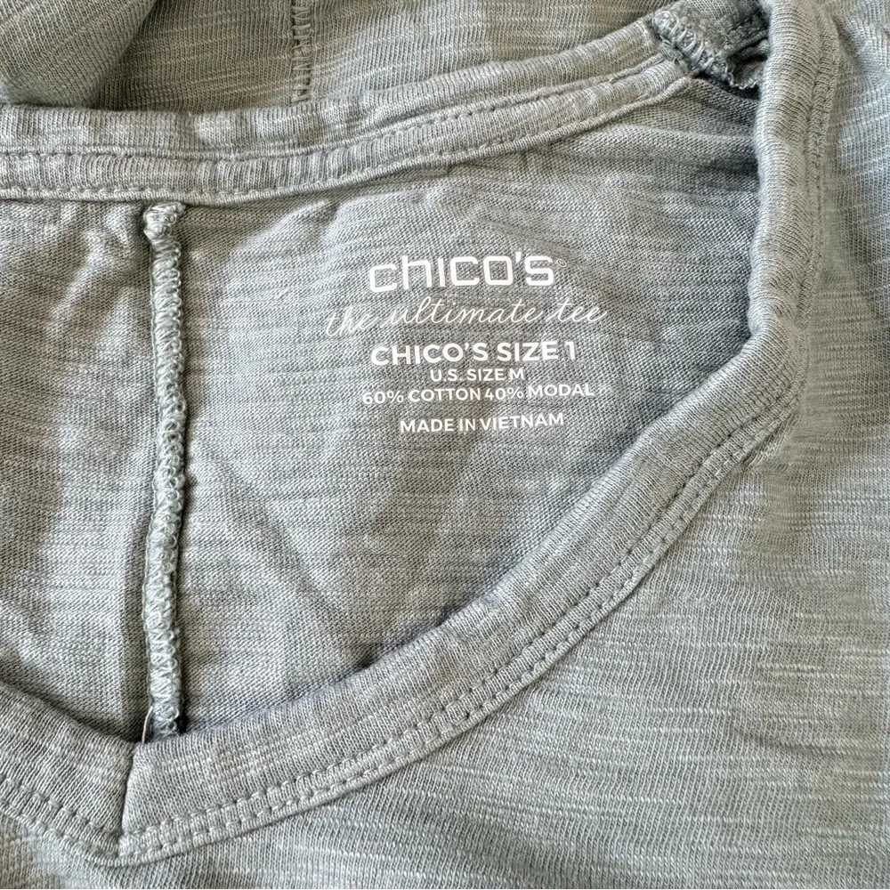 Chico’s The Ultimate Tee 3/4 Sleeve Slub Knit in Sage Green Size 1/Medium - Image 8