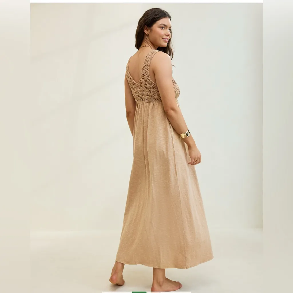 AERIE Crochet Maxi Dress Sleeveless Koko‎ Brown Boho Cottagecore Flowy Long XS - Image 5