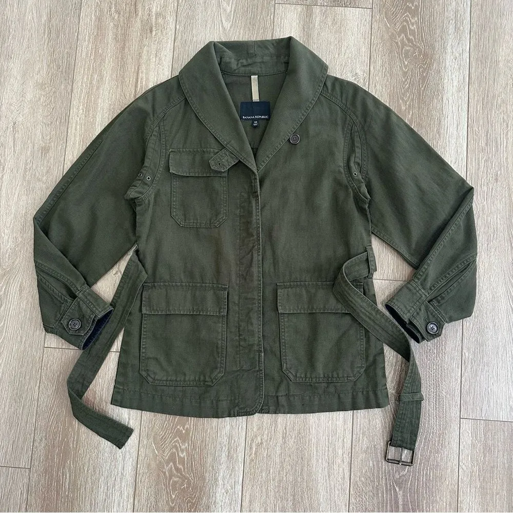 Banana Republic Linen Blend Essential Cargo Camo Green Jacket Size XS - Image 4