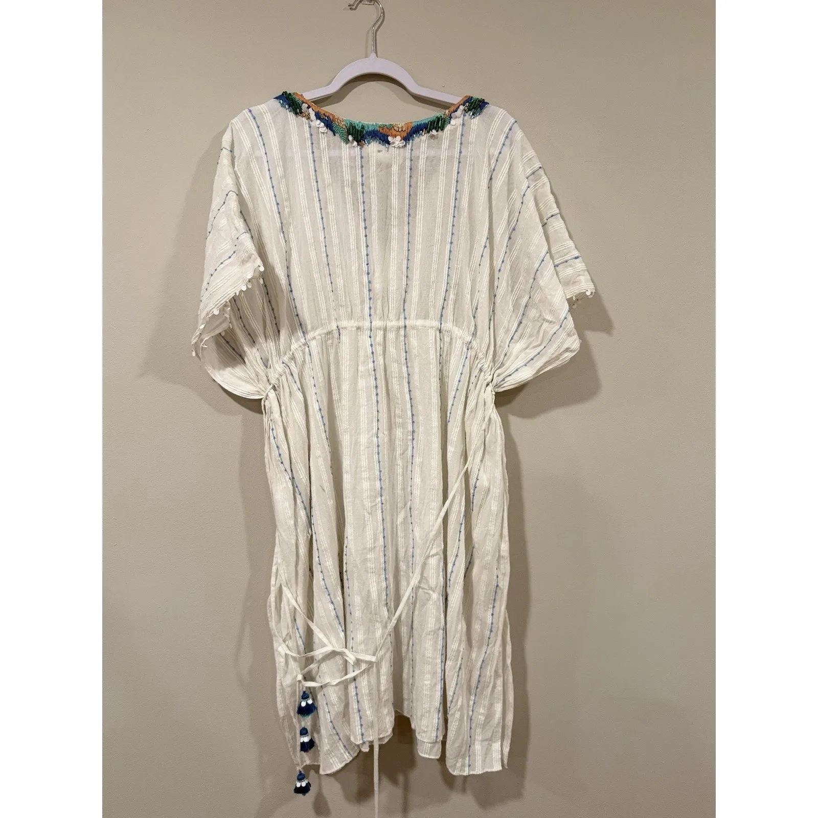 Anthropologie Duet Womens Anais Kaftan Dress White Blue Striped One Size 2353 - Image 6