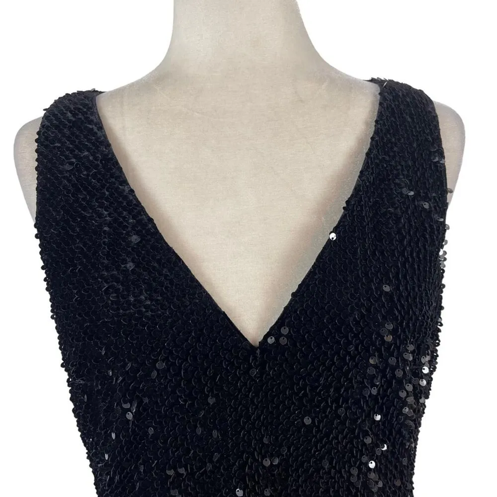 Akris Punto Velvet Sequin Sleeveless Dress Tailored Sheath Cocktail Black Size 8 - Image 7
