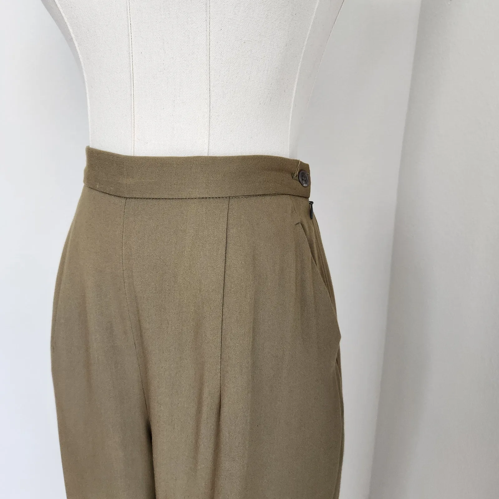 Vintage Hillary Charles High Waisted Trousers Straight Leg Khaki Pants 4 Tan - Image 5