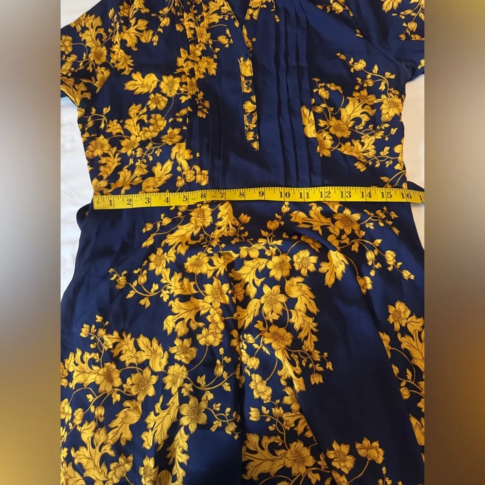 Nanette Lepore  Contrast Of Colors Navy and Yellow Floral Midi Dress Size 8 F46 - Image 13