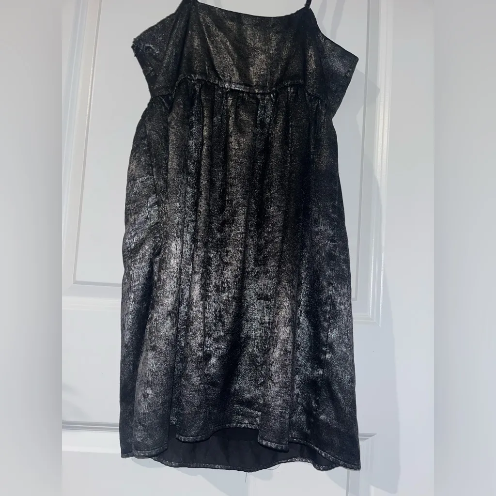 OnTwelfth Black Metallic Babydoll Midi Lined Dress Whimsigoth Icon Shimmer Sz M Size M - Image 5