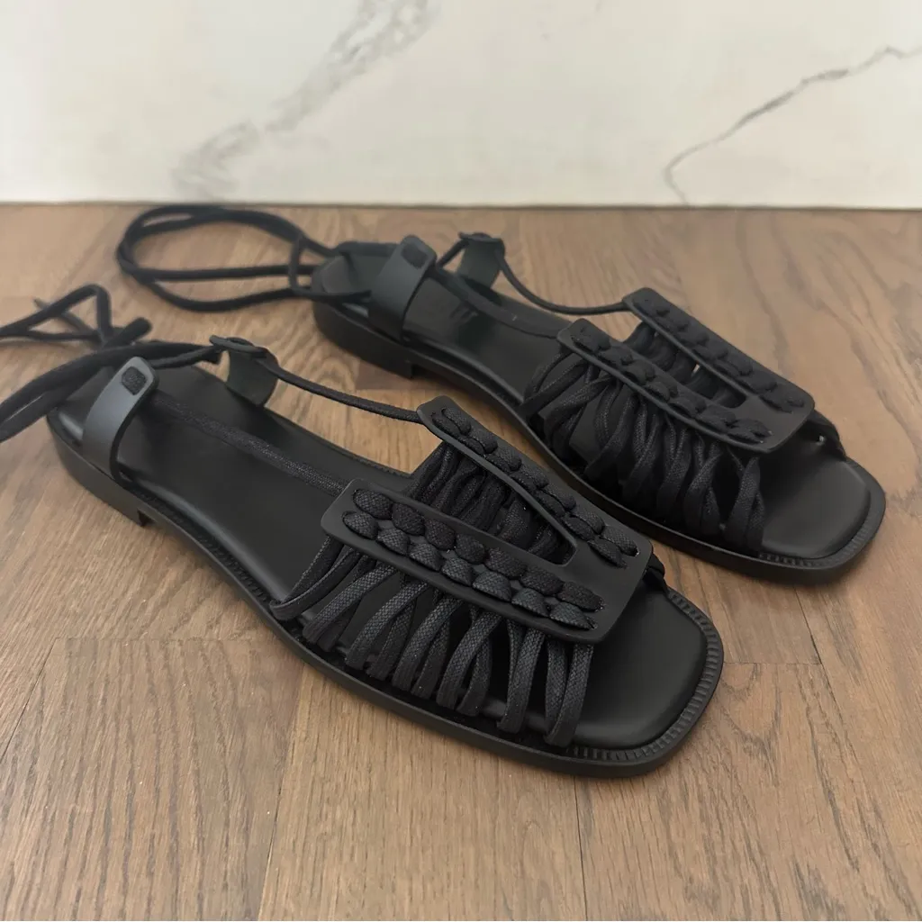 NWT Hereu Women's Consell Ankle Tie Calf Leather Sandal Black Size EU 41 US 10.5 - Image 8