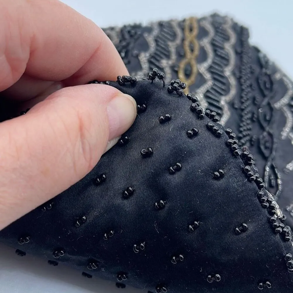 Vintage Y2K satin beaded black clutch. Snap front - Image 5