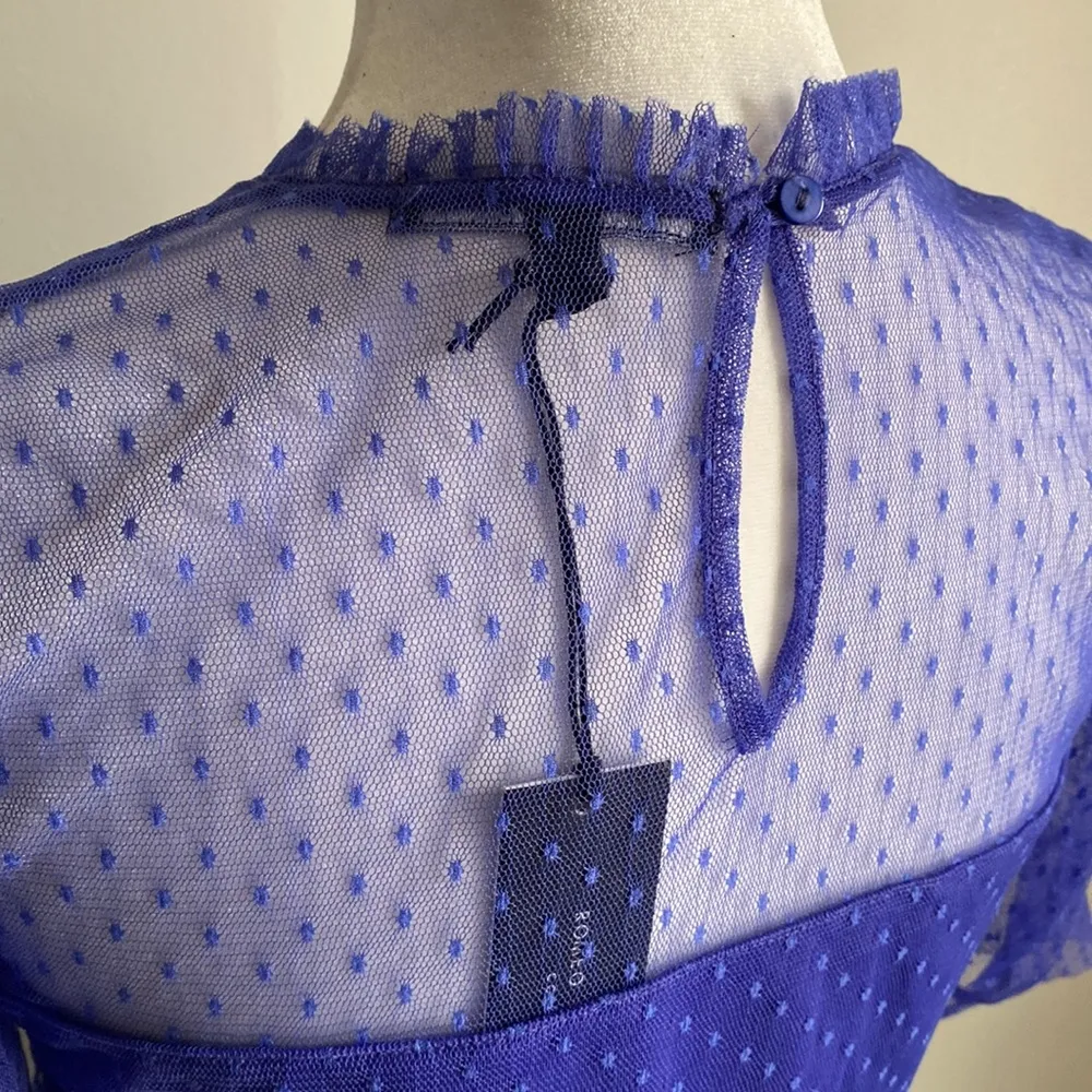 New Romeo & Juliet Couture Modern Mesh Puff Short Sleeve Tee Smocked Blouse - Image 7