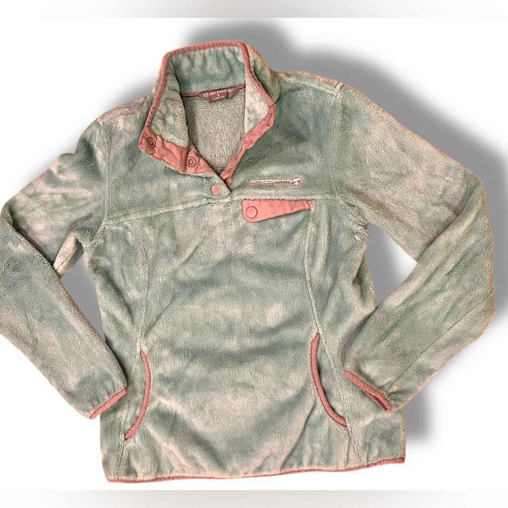 Free Country Womens Size S Robin’s Egg Fleece Pullover 1/4 Snap Jacket Gray Trim - Image 1