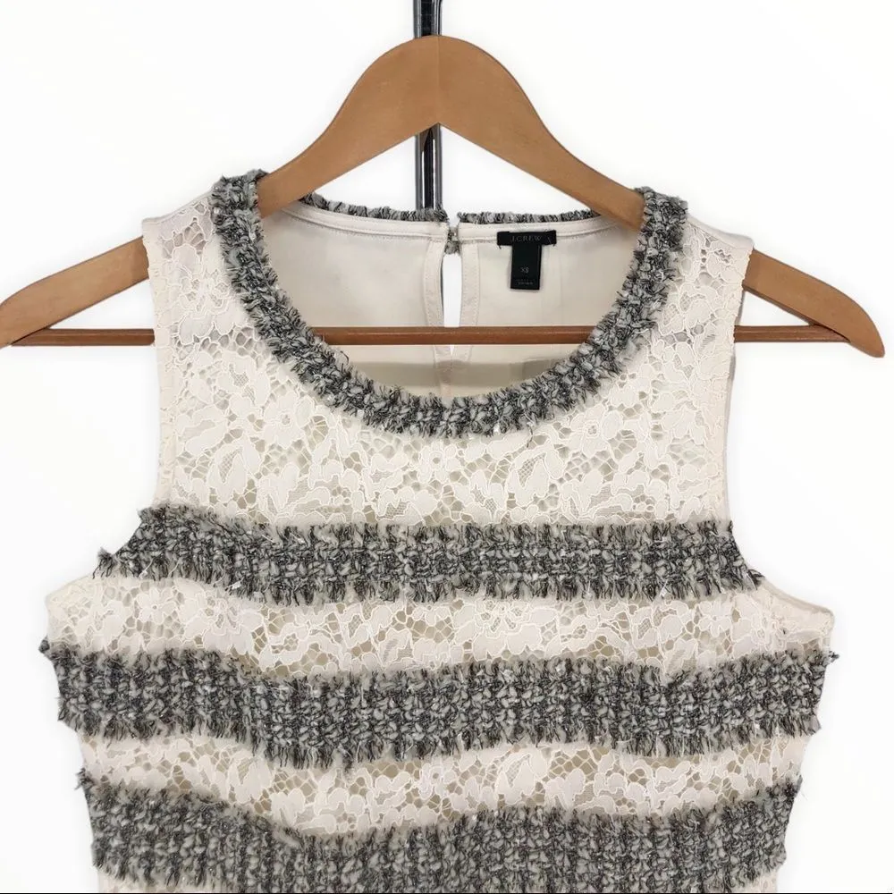 J Crew Fringe Stripe Tweed Trim Cream Lace Grey Sleeveless Tank Top NWT Size XS - Image 3