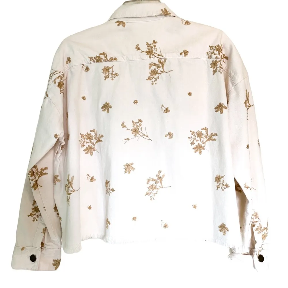 Zara White Button Embroidered Floral Denim Jean Jacket Size XS - Image 8