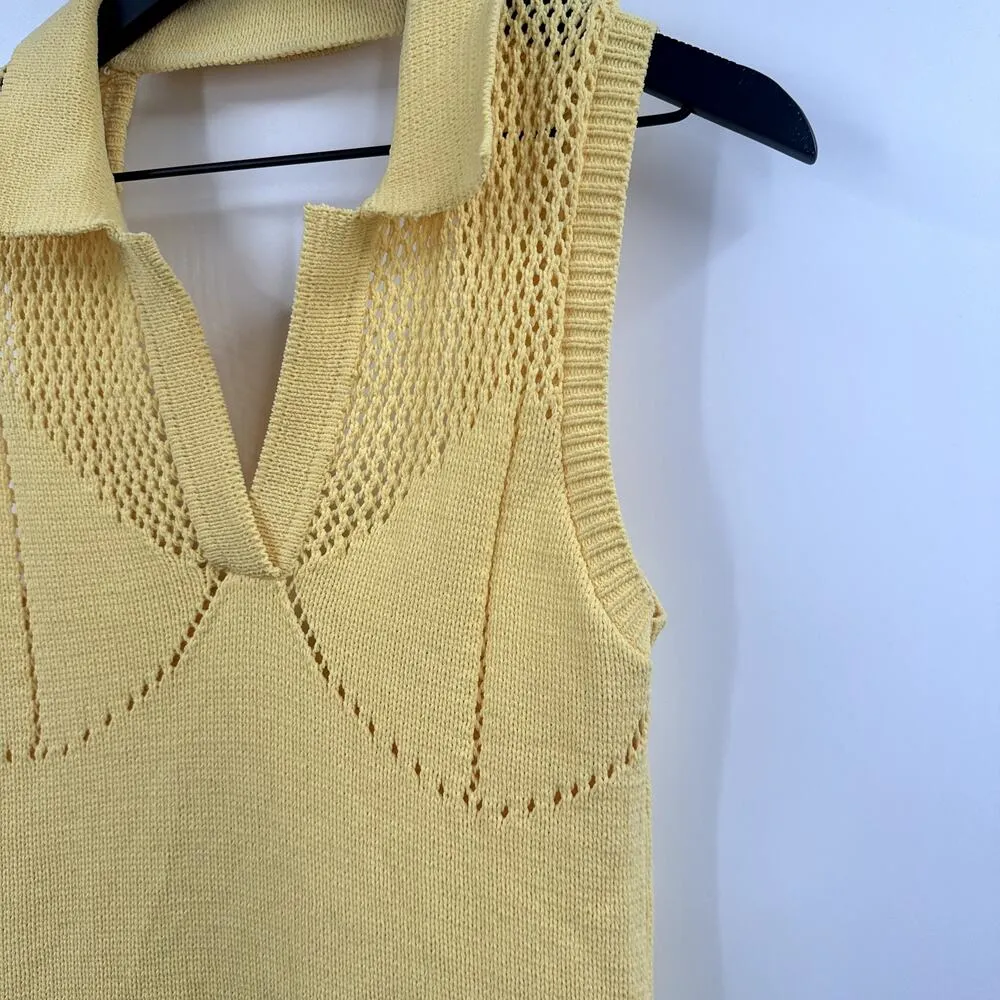 ZARA Yellow PERFORATED collated Knit tennis Dress Size Medium - Image 4