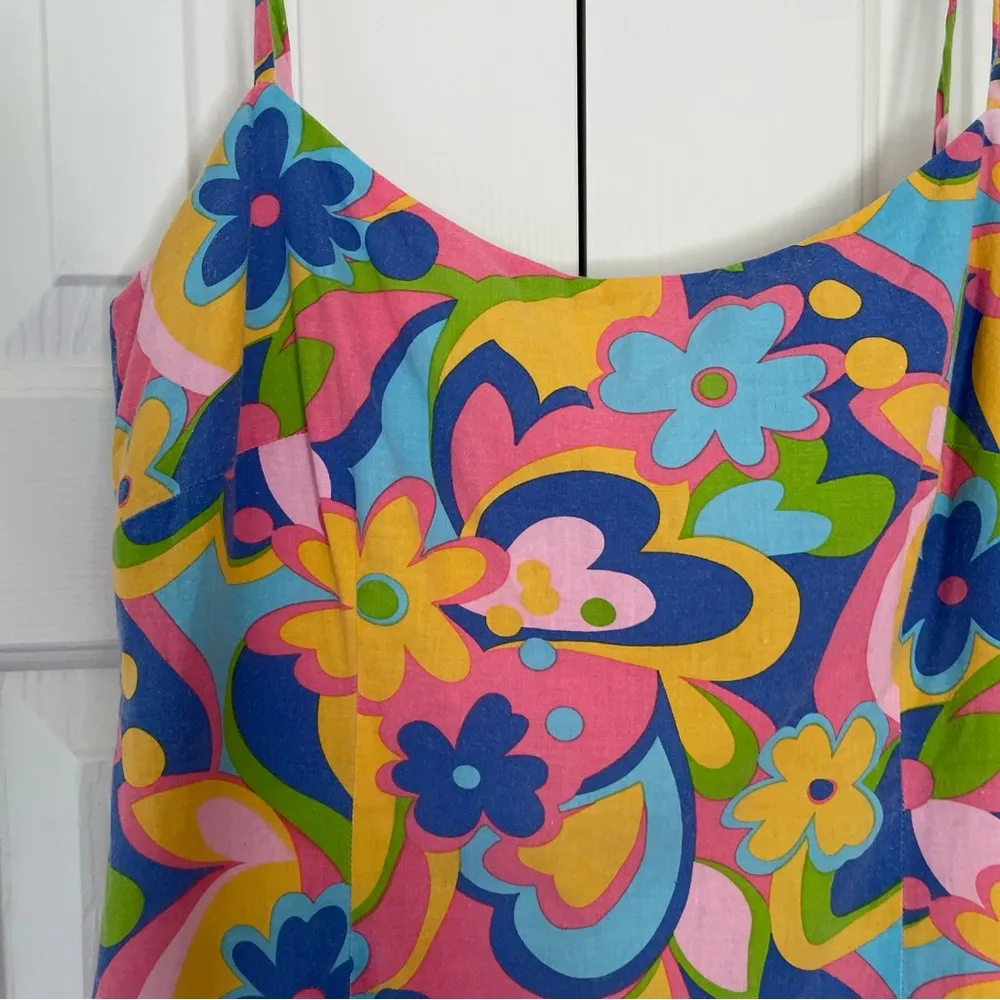 Vtg Y2K Retro Floral Mini Dress Sz 8 Swirl Island Casuals Yellow - Image 6