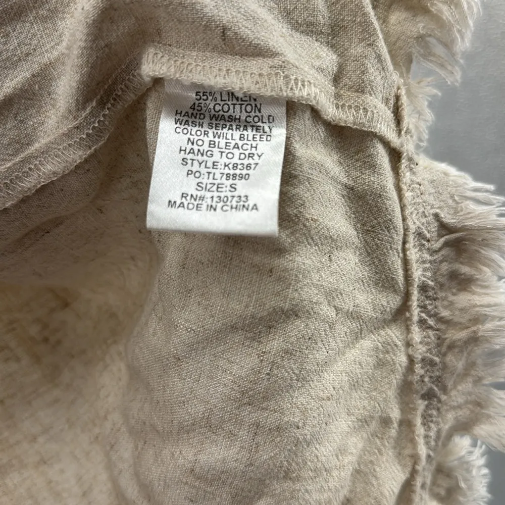 Umgee Natural Linen blend Blouse raw hem S oversized short balloon sleeve casual - Image 10