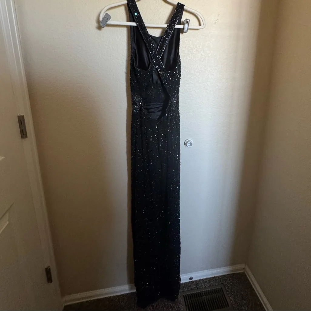 Vintage 90s‎ Y2K Silk Beaded Prom Gown Dress Sz XS High Neck Open Back - Image 4