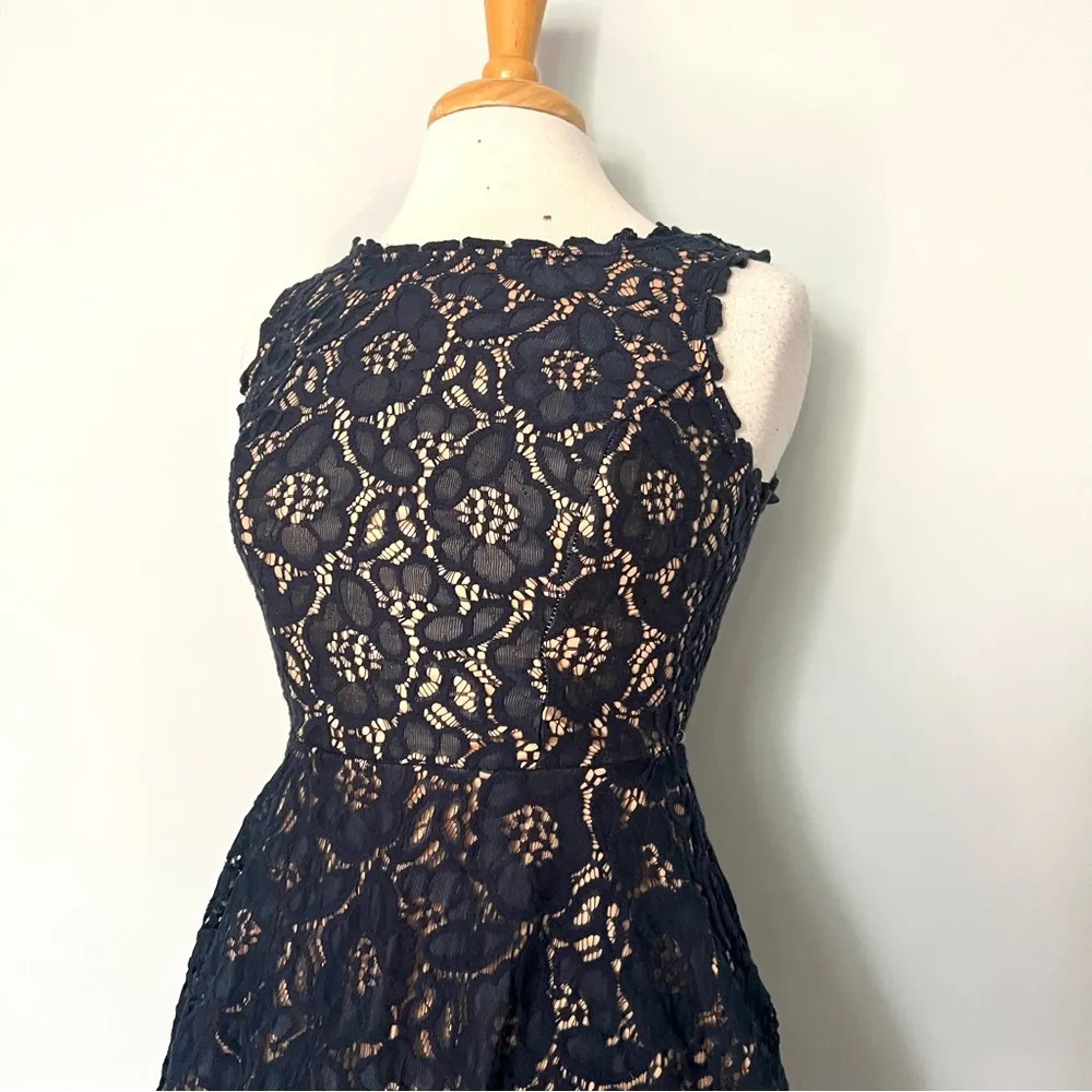 City Studios  Navy Blue Tan Sleeveless Eyelet Cocktail Party Dress Juniors Size 5 - Image 5