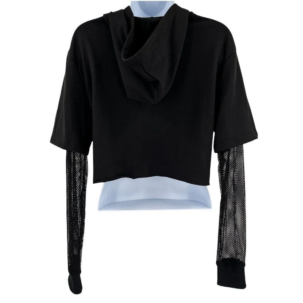 Honey Cropped Hoodie with Mesh Long Sleeves SHEIN Medium - Image 2