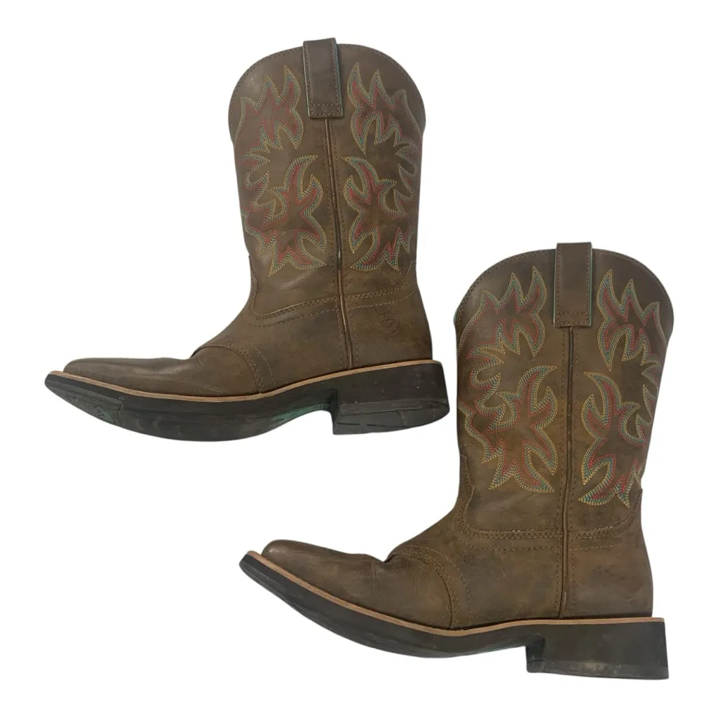 Ariat size 8 B Brown Western Boots with Red Green Accents cowgirl riding rodeo - Image 4