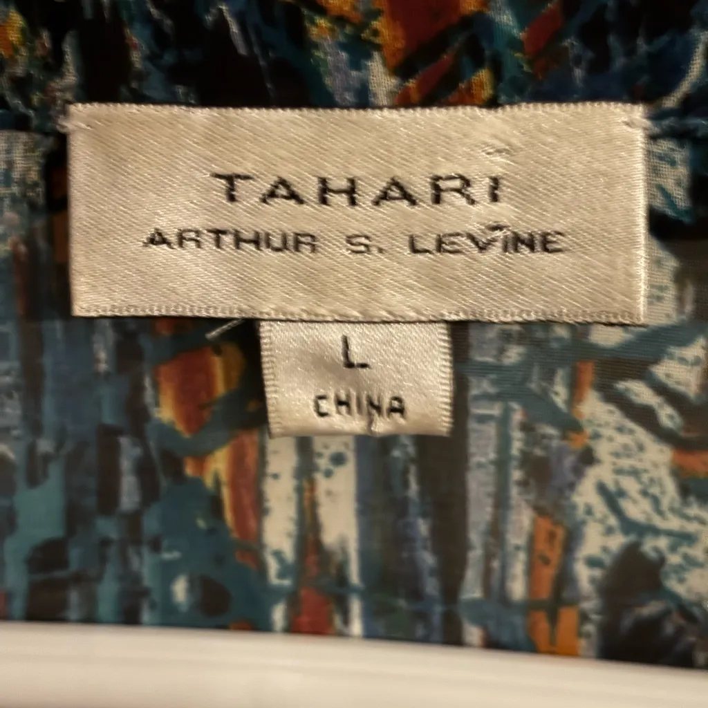 Tahari Arthur S Levine Womens Blouse Large Blue eRuffled Button‎ Up Casual Work - Image 4