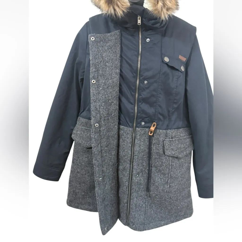 Roxy Womens Size Small Winter Coat Wool Blend With Hood Blue - Image 7