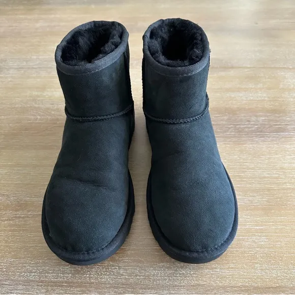 UGG Women’s Classic Mini ll Black Ankle Boot Shearling Sheepskin - Image 2