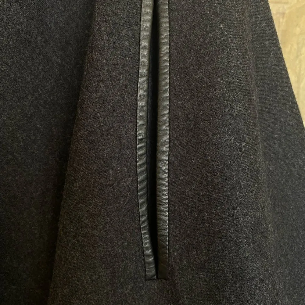 Eileen Fisher Felted Merino Wool Snap Front Cape With 100% Leather Trim Sz S/M - Image 7