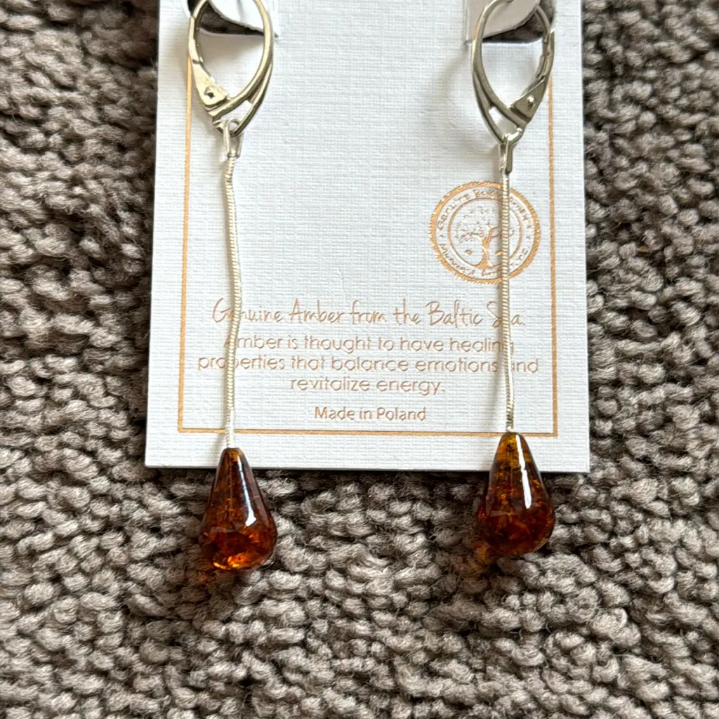 Midwest Amber Sterling Silver Genuine Amber Earrings Orange - Image 2