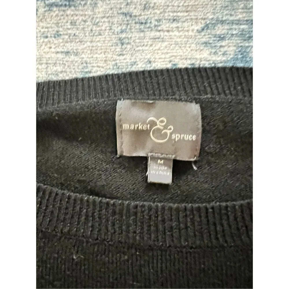 Market & Spruce Black Lightweight Sweater with Gray Elbow Patches Women's Medium - Image 3