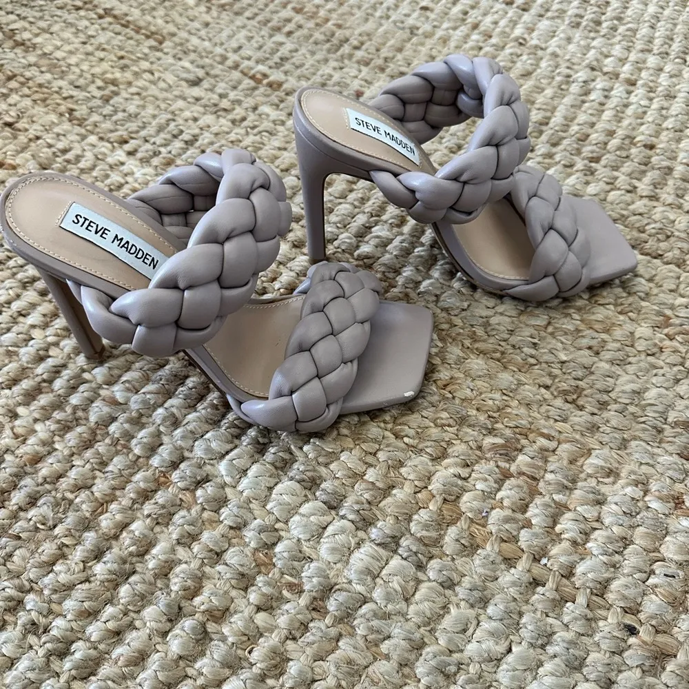 Steve Madden Kenley Women's Vegan Leather Braided Slip On Mule Heeled Sandals - Image 8