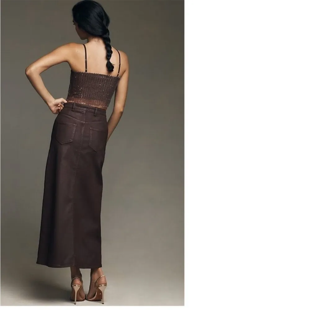 NWT Anthropology Burgundy Madi Front Slit Coated Denim Skirt Size 14 - Image 3