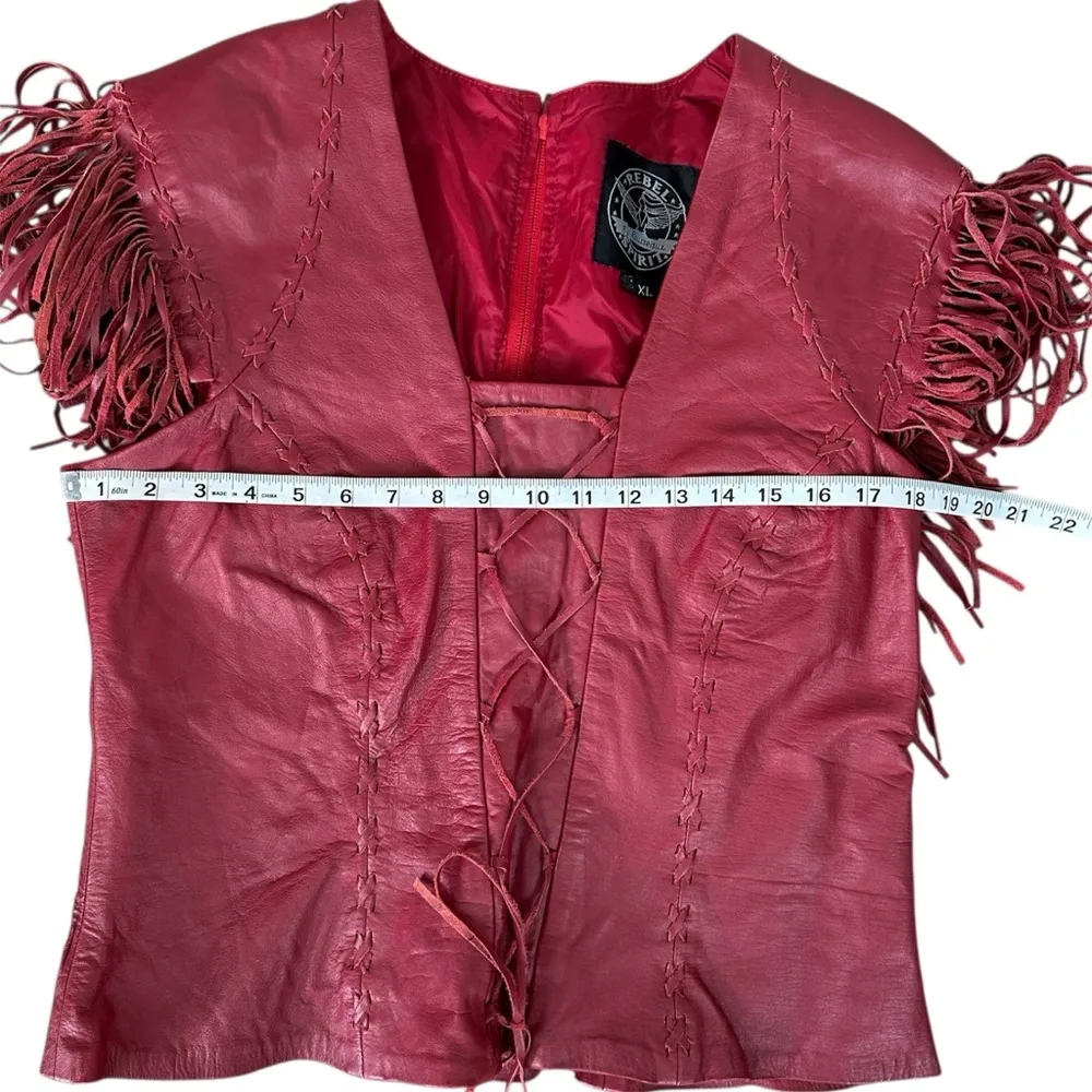 REBEL SPIRIT Red Leather Top Fringe Sleeves Size XL - Image 6