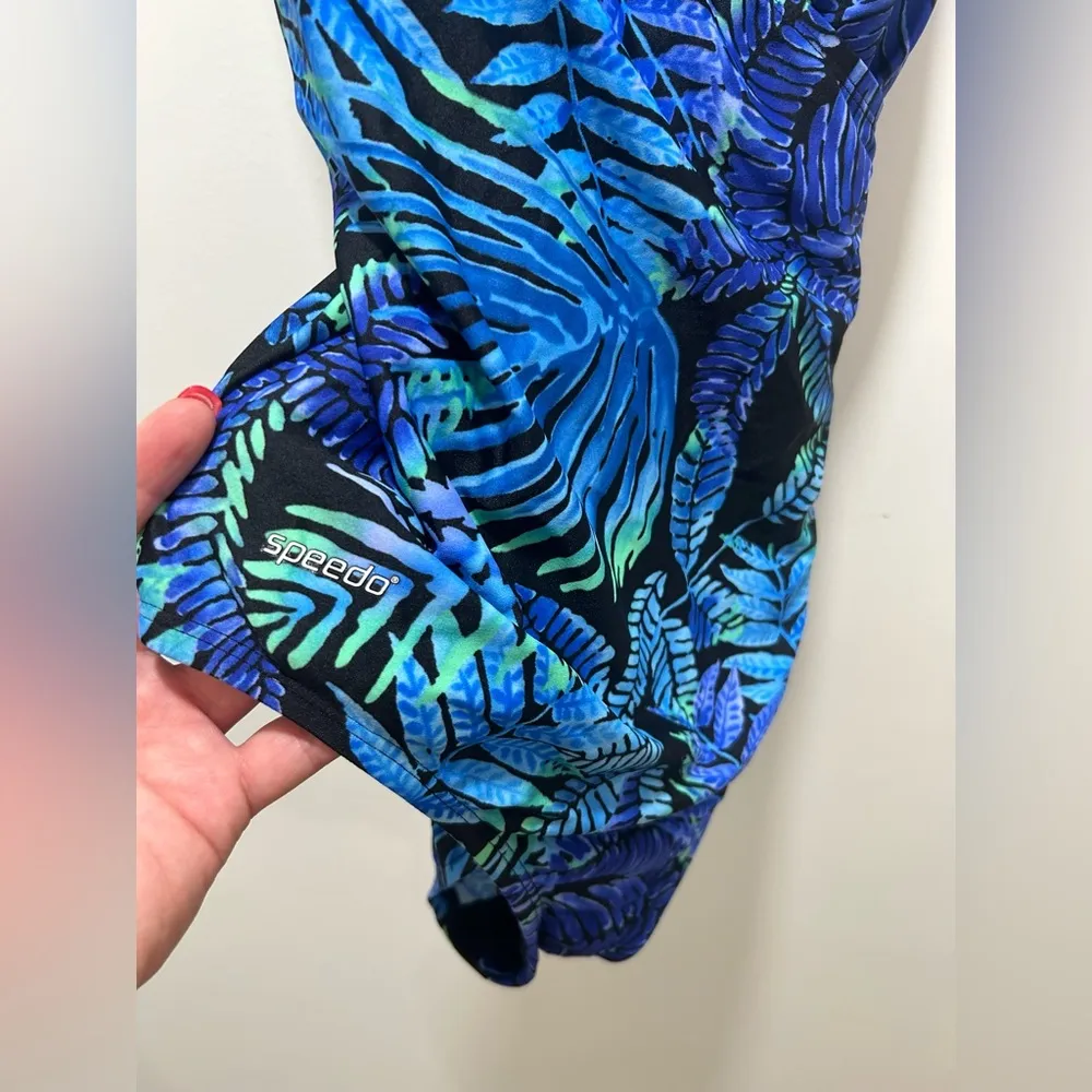 Speedo Tropical one piece swim bathing suit Lycra blue black green size 18 New - Image 3