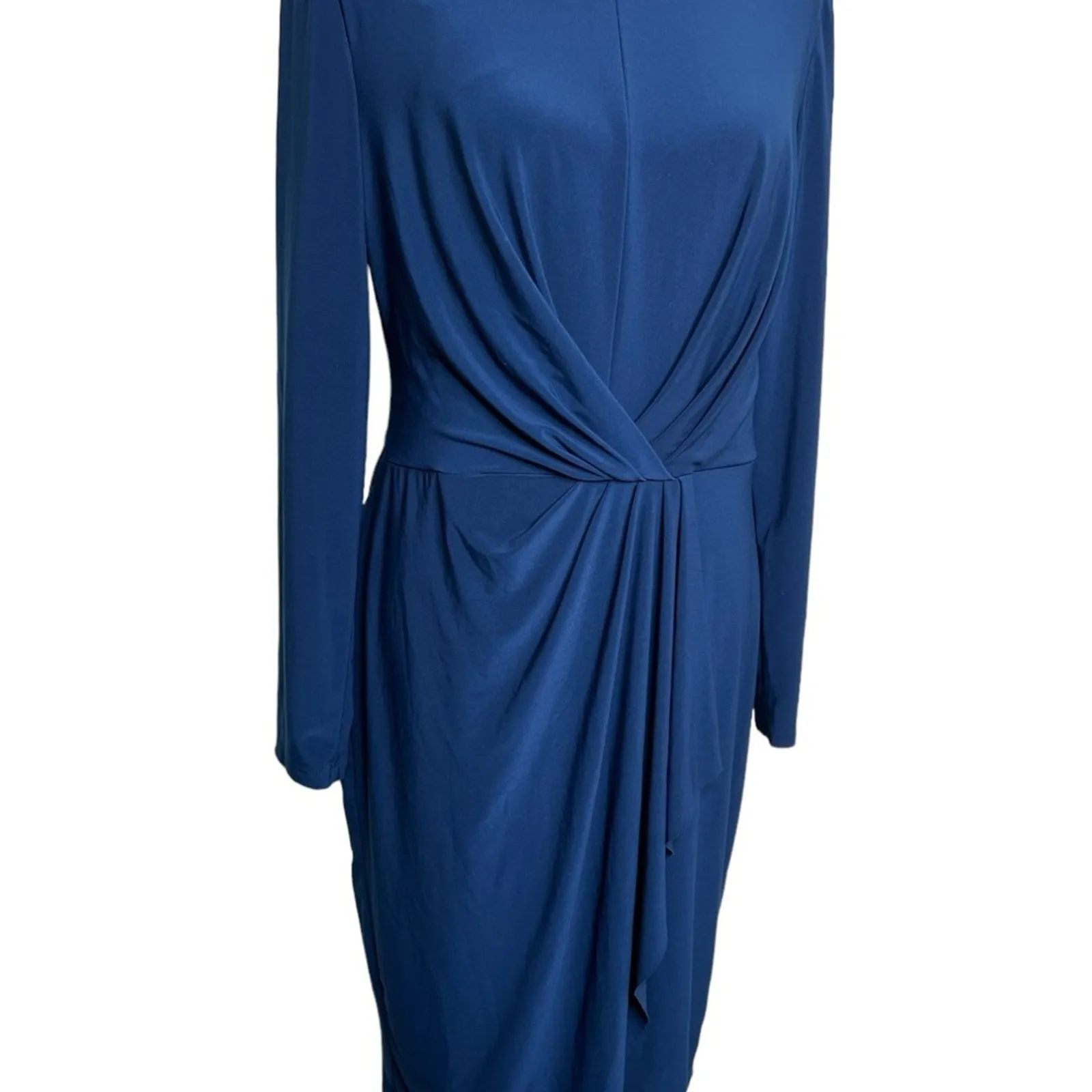 Lauren by Ralph Lauren Women's Blue Ruched Jersey Dress Size 14 - Image 3