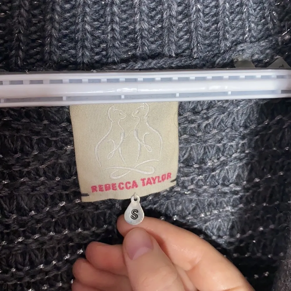 Rebecca Taylor shimmering chunky knit shawl collar one button sweater cardigan S - Image 9