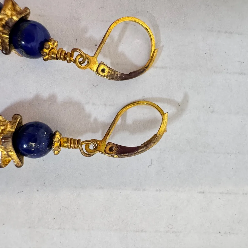Stauer Lapis Lazuli Beaded Gold Tone Set Necklace Bracelet Earrings Vintage Blue - Image 2