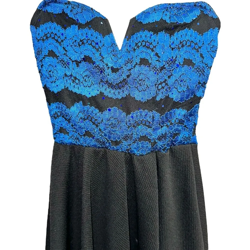 Charlotte Russe Black with Blue Lace Design Sleeveless Dress XS - Image 3