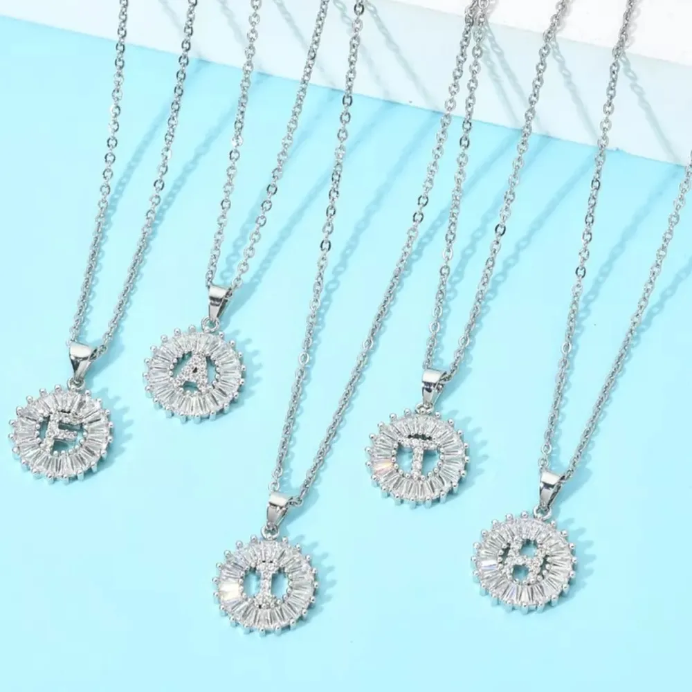 Silver Initial Crystal Pendant Necklace A - Image 5