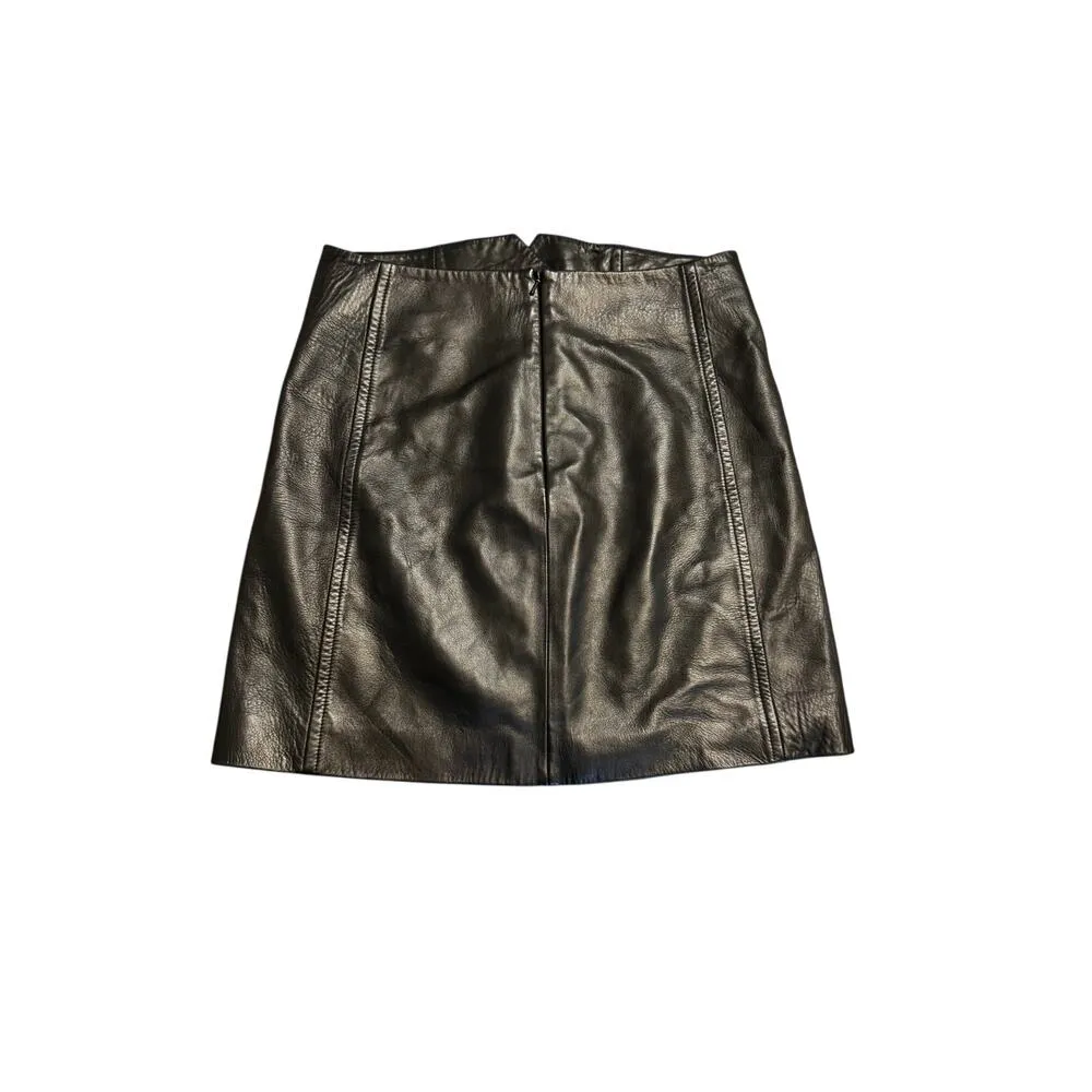 HELMUT LANG Black Leather Mini Skirt Button Front in Size 4 - Image 4