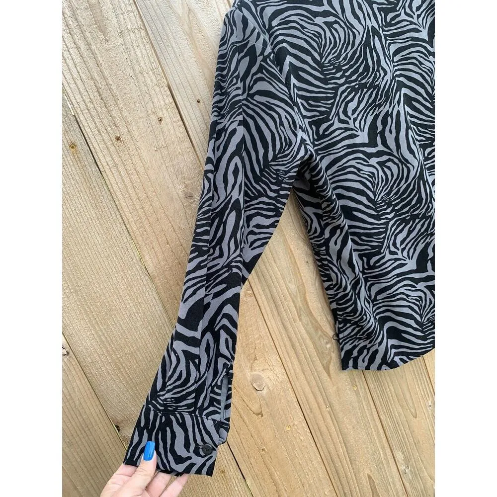 ANNA and FRANK Shirt‎ Women Black grey animal Print Button Up Long Sleeve large - Image 7