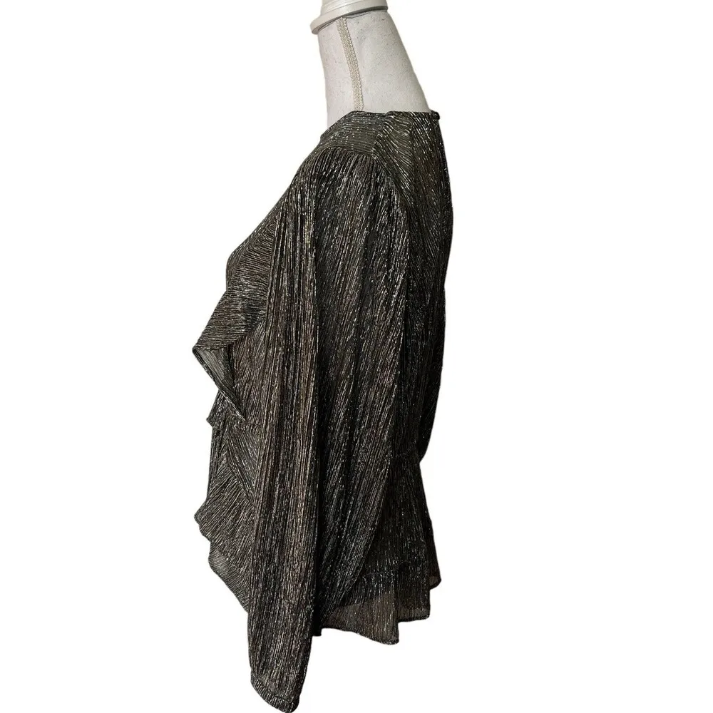 IRO Gavdos Metallic Cocktail Long Sleeve Ruffle Crew Neck Blouse Size FR34 US 2 - Image 6