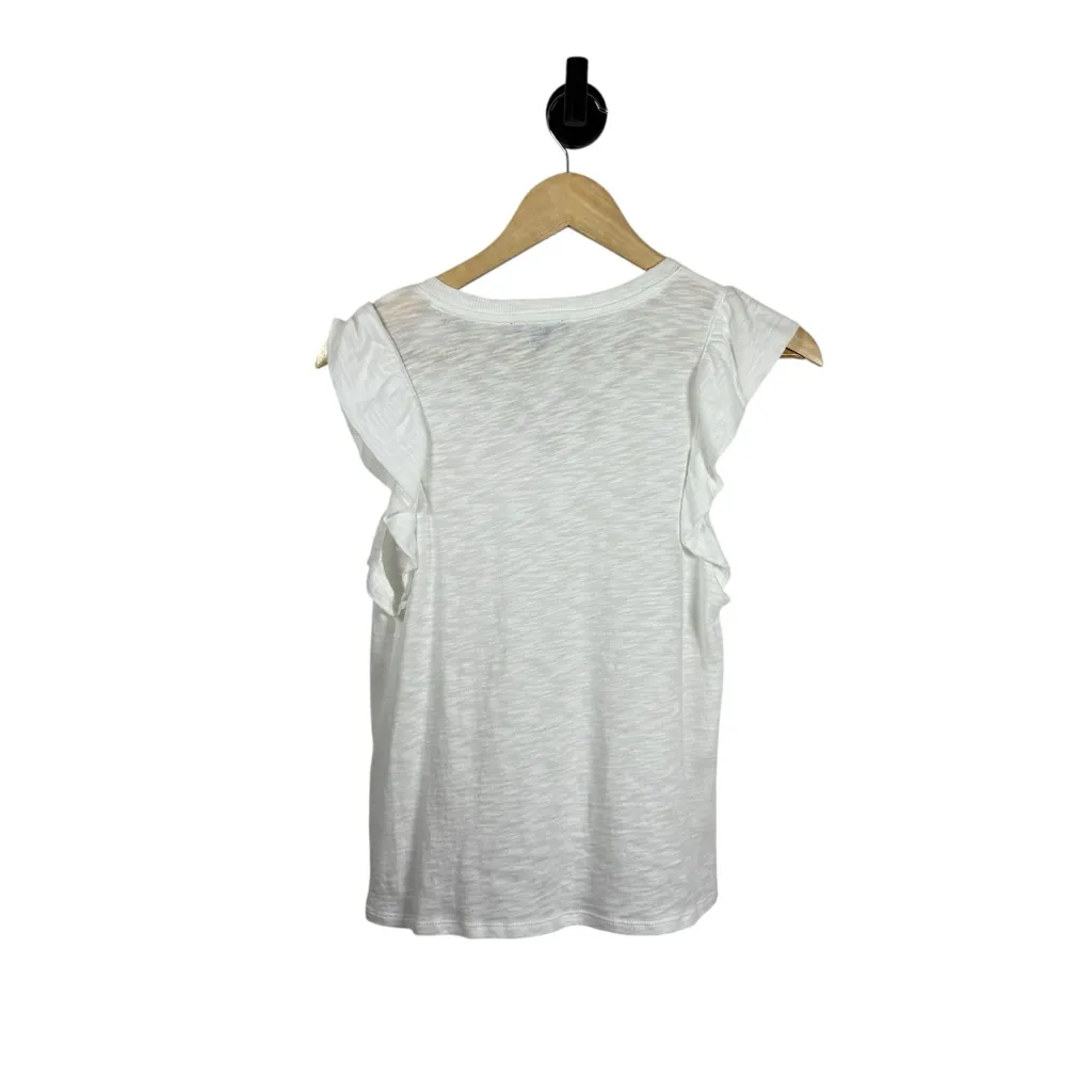 Express Women’s Ruffle Sleeve V-Neck Tee in White/Ivory Size S - Image 6
