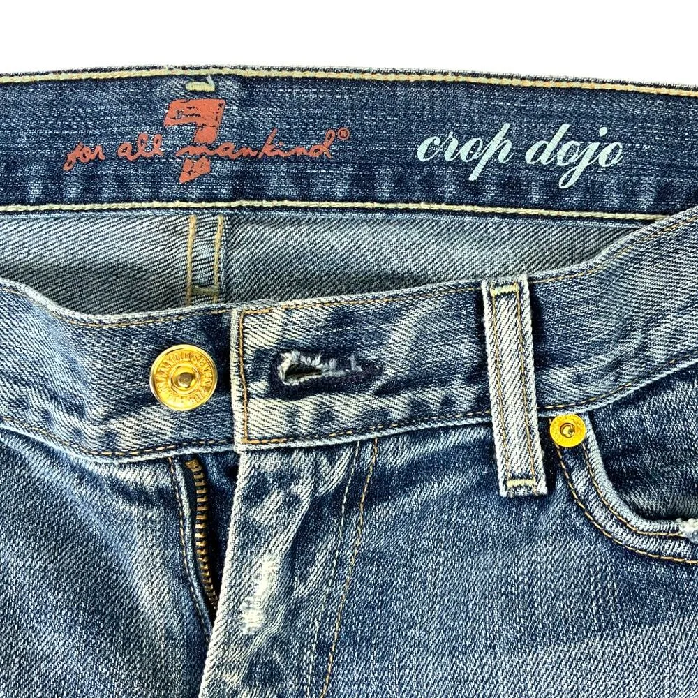 7 For All Mankind | Sz 28 | Crop Dojo Distressed Mid Rise Medium Wash Blue Jeans - Image 3