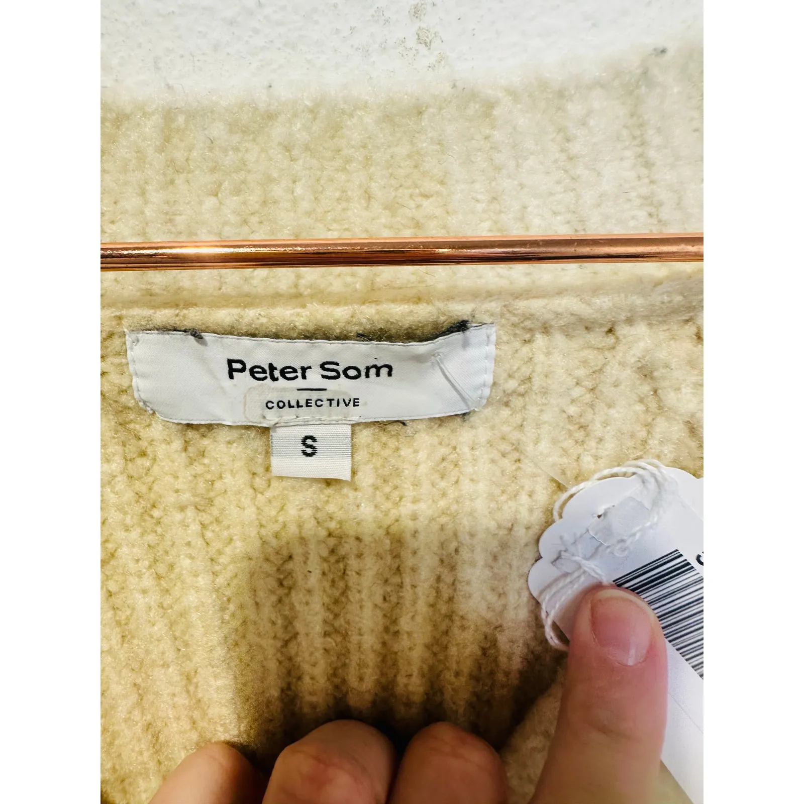 PETER SOM Off-White Tan Two-Toned Colorblock Button Front Cardigan Size Small - Image 9