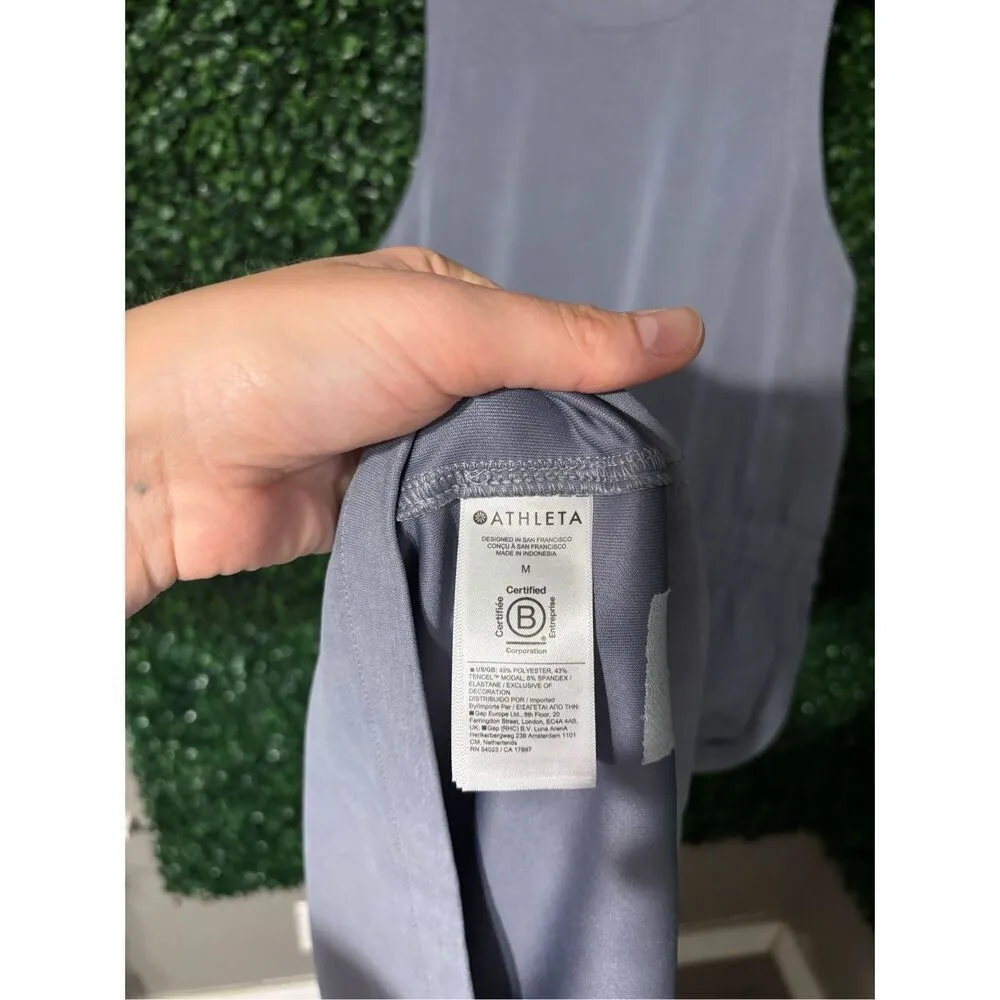 Athleta Womens Seasoft Tank Midi Dress Size Medium Steel Blue Stretch Drawstring - Image 3