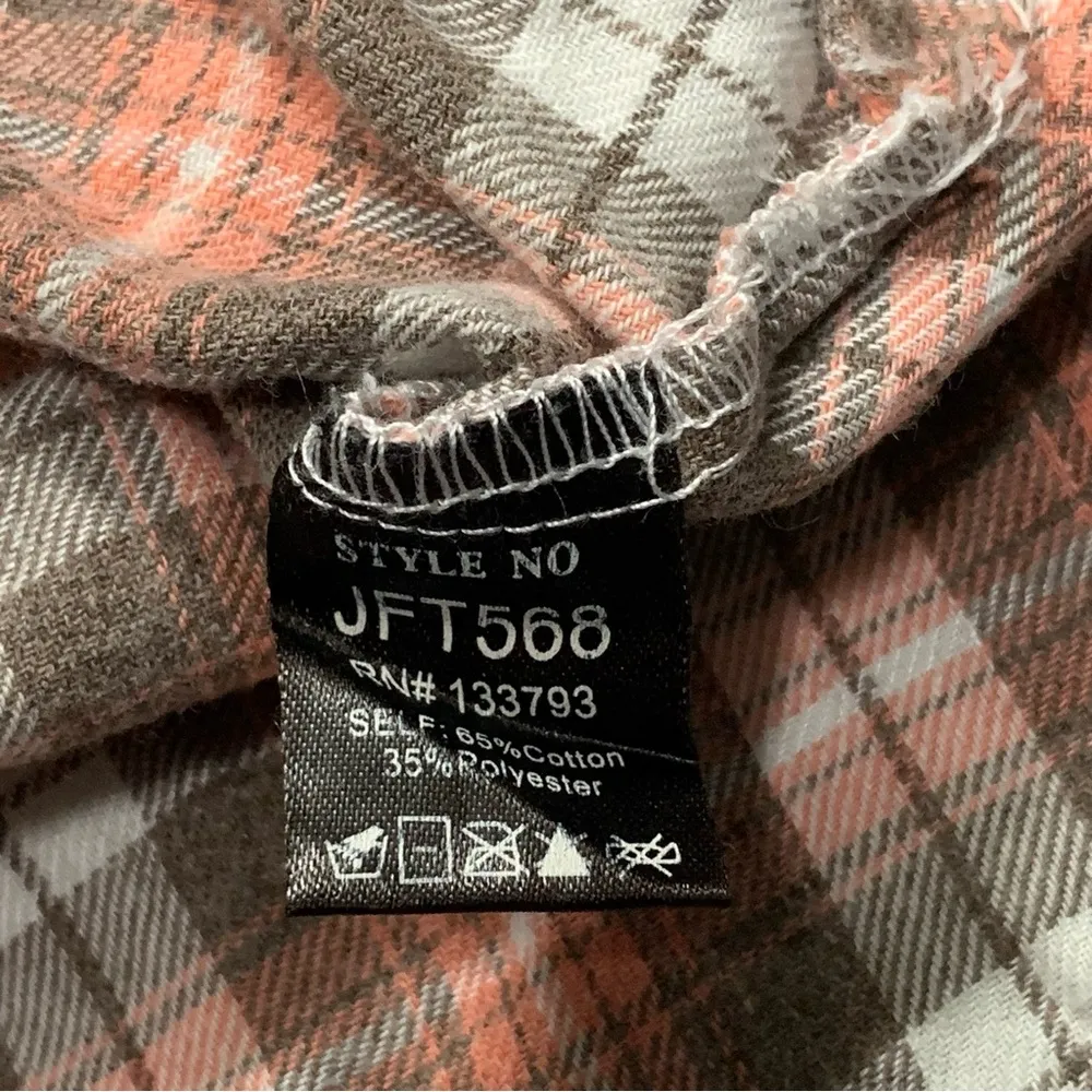 Pol Size Small Orange and White Distressed Fall Button Down Long Sleeve Flannel - Image 5